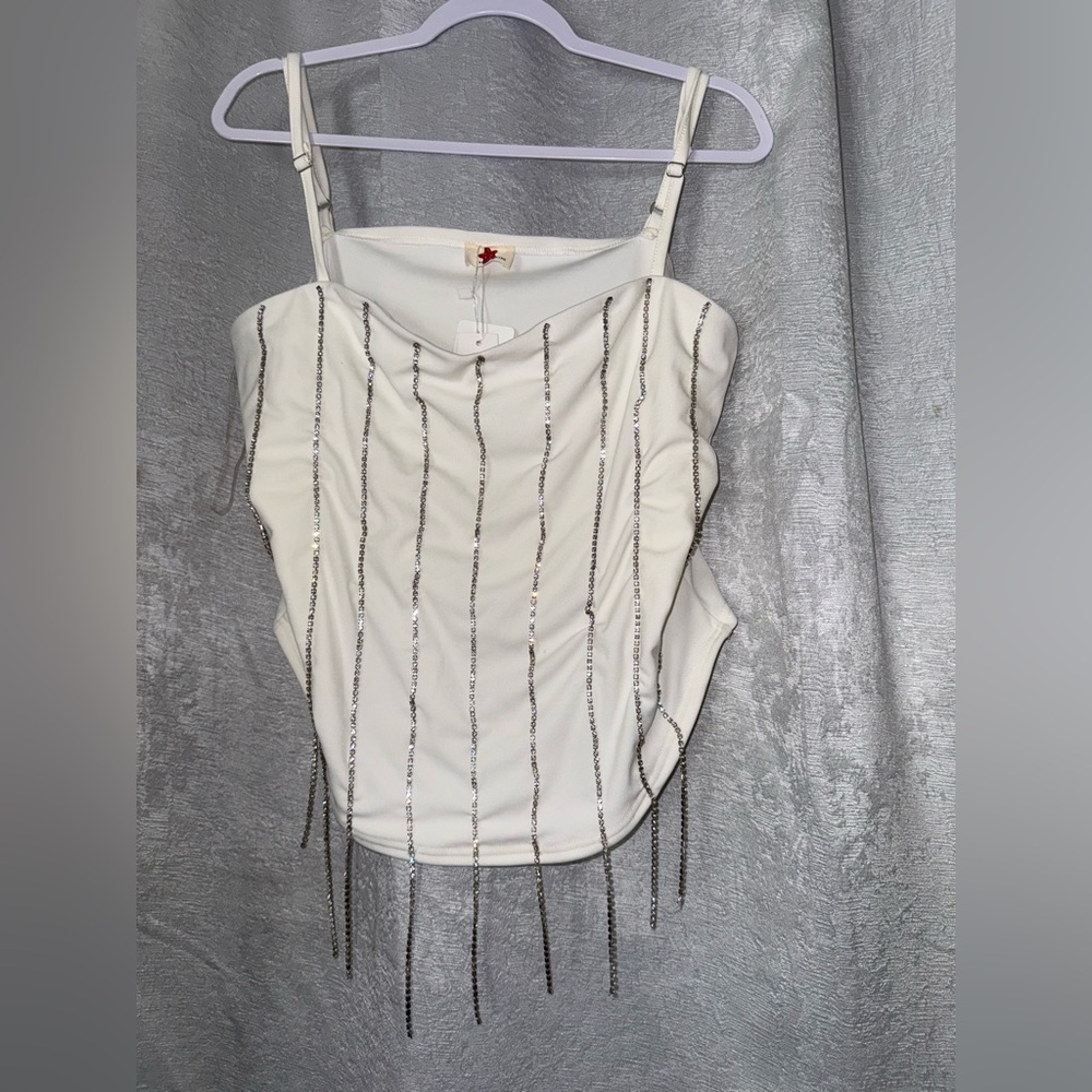 Elegant White Beaded Women's Top